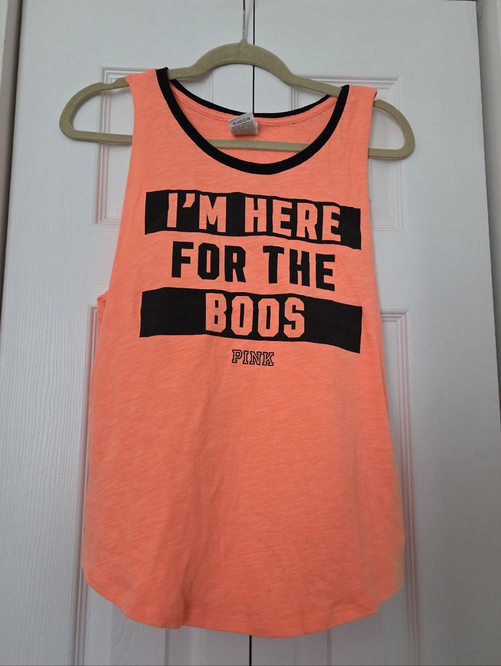 PINK Victoria's Secret Neon Orange Tank with Black Lettering